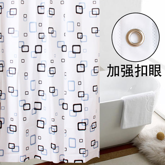 Shower Curtain Geometric Hooks (ရေချိုးခန်းလိုက်ကာ) (183*200cm)